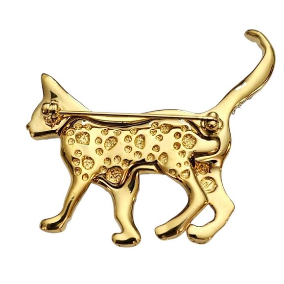 Swarovski Clear Rhinestone Cat Brooch Marked With Swan Logo - Picture 7 of 10